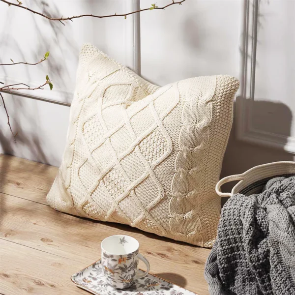 Honeycomb Knitted Cushion Cover 50x50cm - Cream